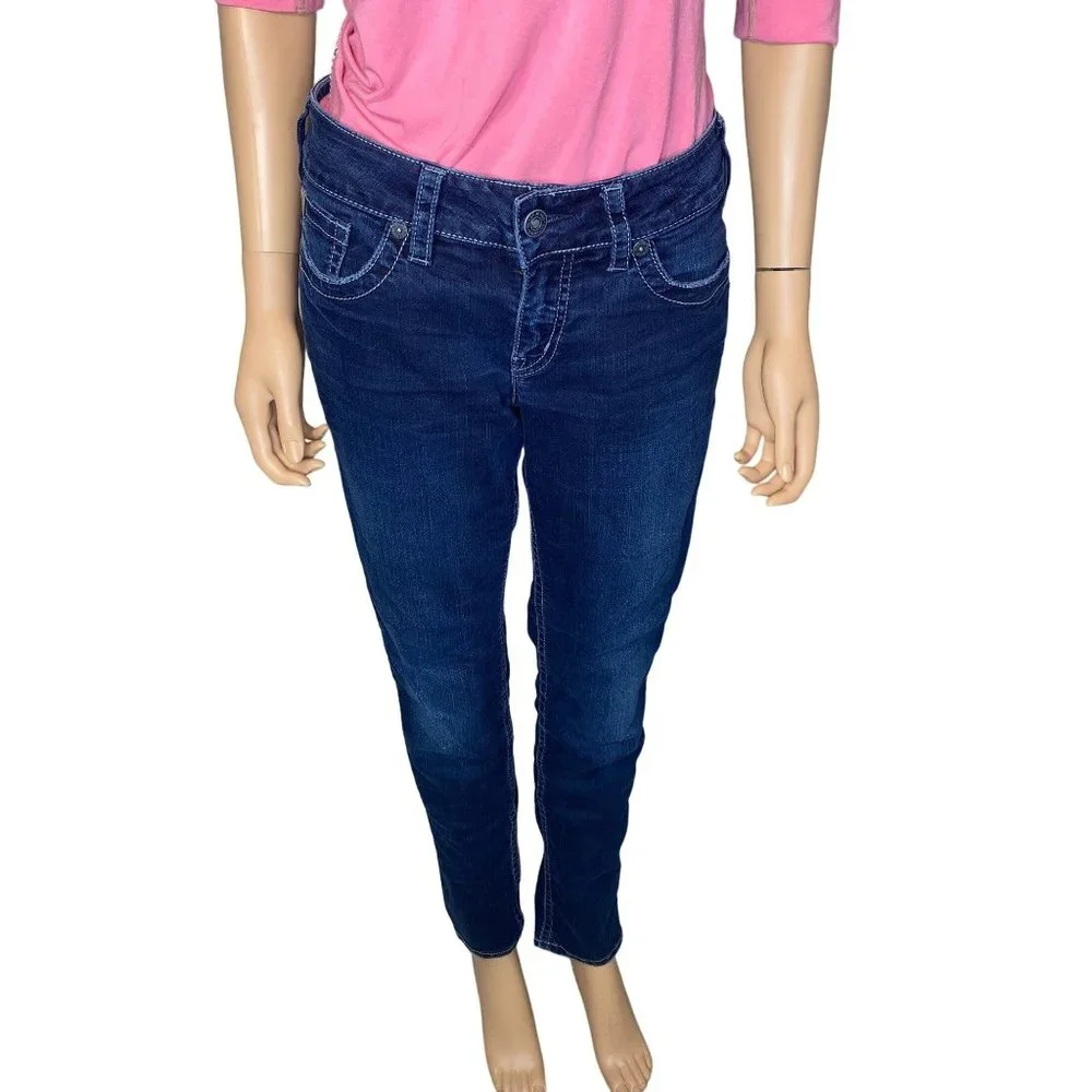 Silver Jeans Suki Mid Pencil Skinny Jeans 28/31 Med Dark Wash - Picture 3 of 12